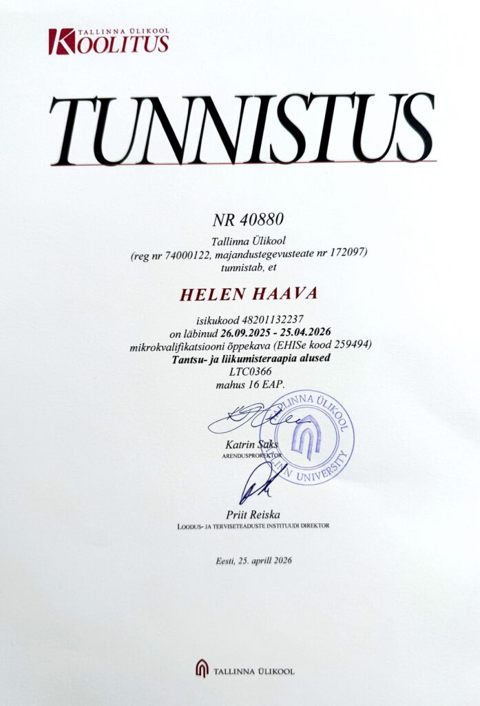 Tantsu- ja liikumisteraapia tunnistus